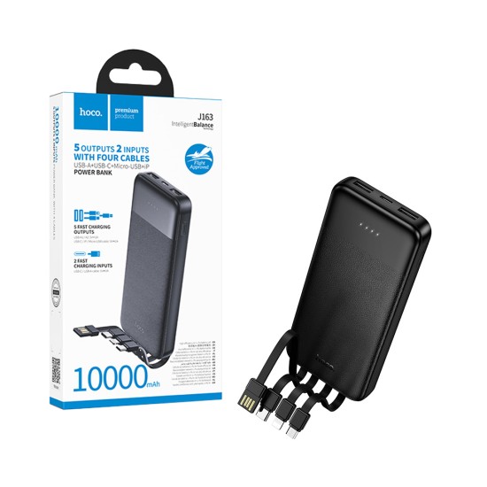 Hoco Power Bank J163 Wonderful with USB Port+Micro+Type-C+Lightning Cable 10000mAh Black